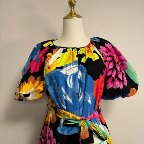 Blue and Pink Puff Sleeve Maxi Sundress - Picture 10 of 12